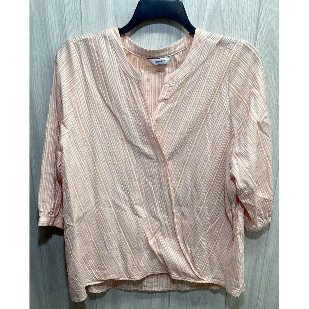 CJ BANKS Women's‎ (Size 2X) 3/4 Sleeve V-Neck Shirt 100% Cotton Peach